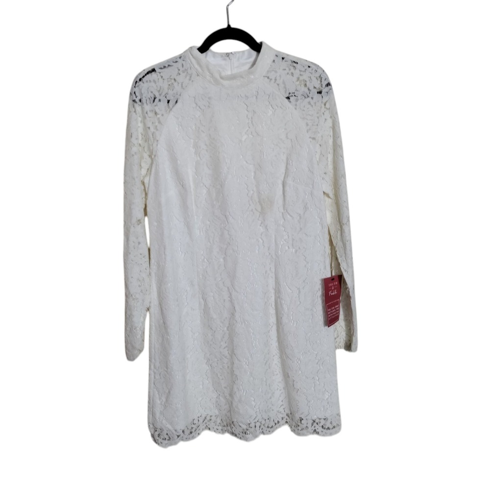Truth &‎ Fable White Floral Lace High Neck Long Sleeve Mini Dress XL JCM-42297